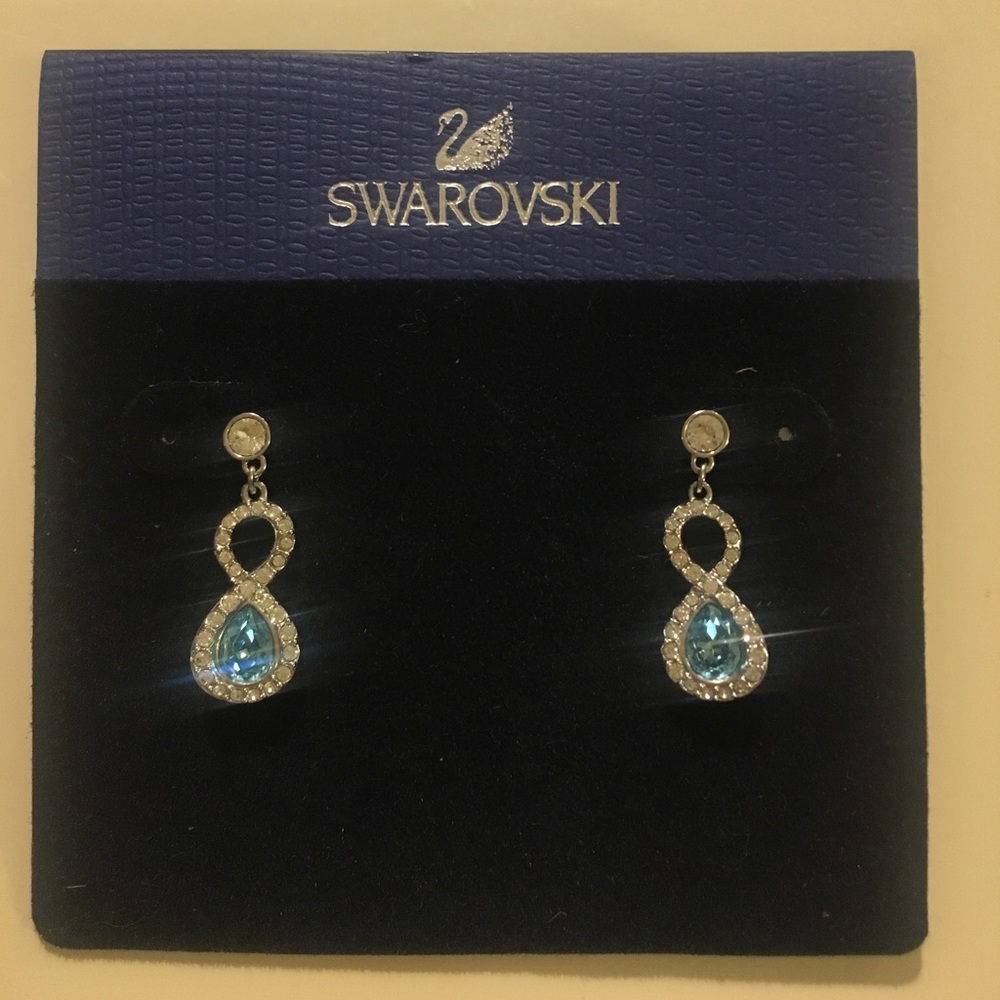 Swarovski blue and white crystal dangle earrings